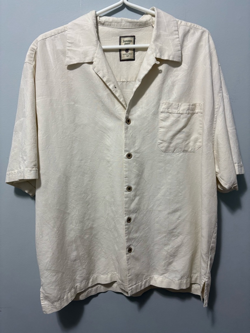 Jamaica Jazz Light Cream Short-Sleeve Tropical Silk Button-Up Shirt